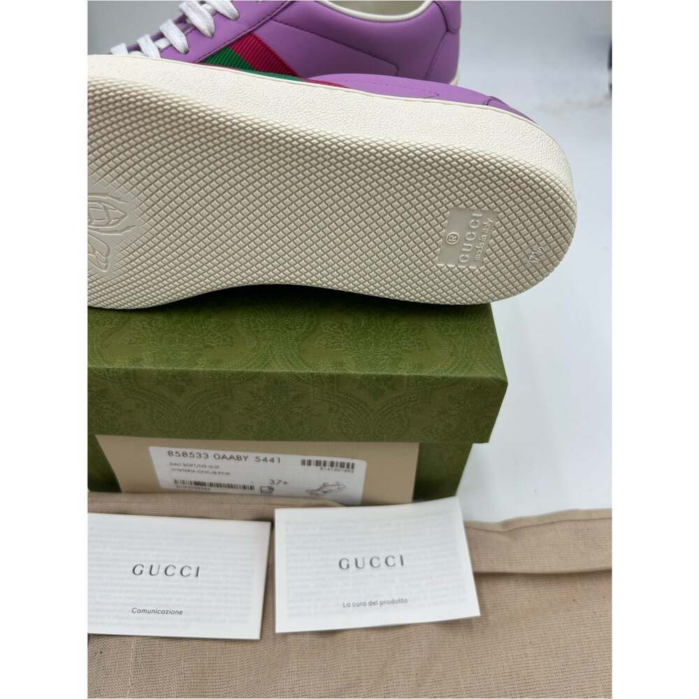 Women's Gucci G 74 Lavender Leather Sneakers with Red and Green Web Stripe 37.5 - Picture 7 of 11